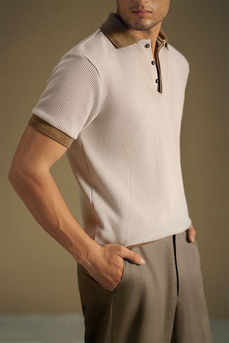 Taupe Button-Up Polo