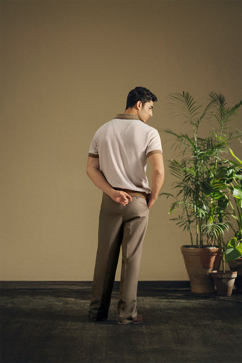 Taupe Button-Up Polo