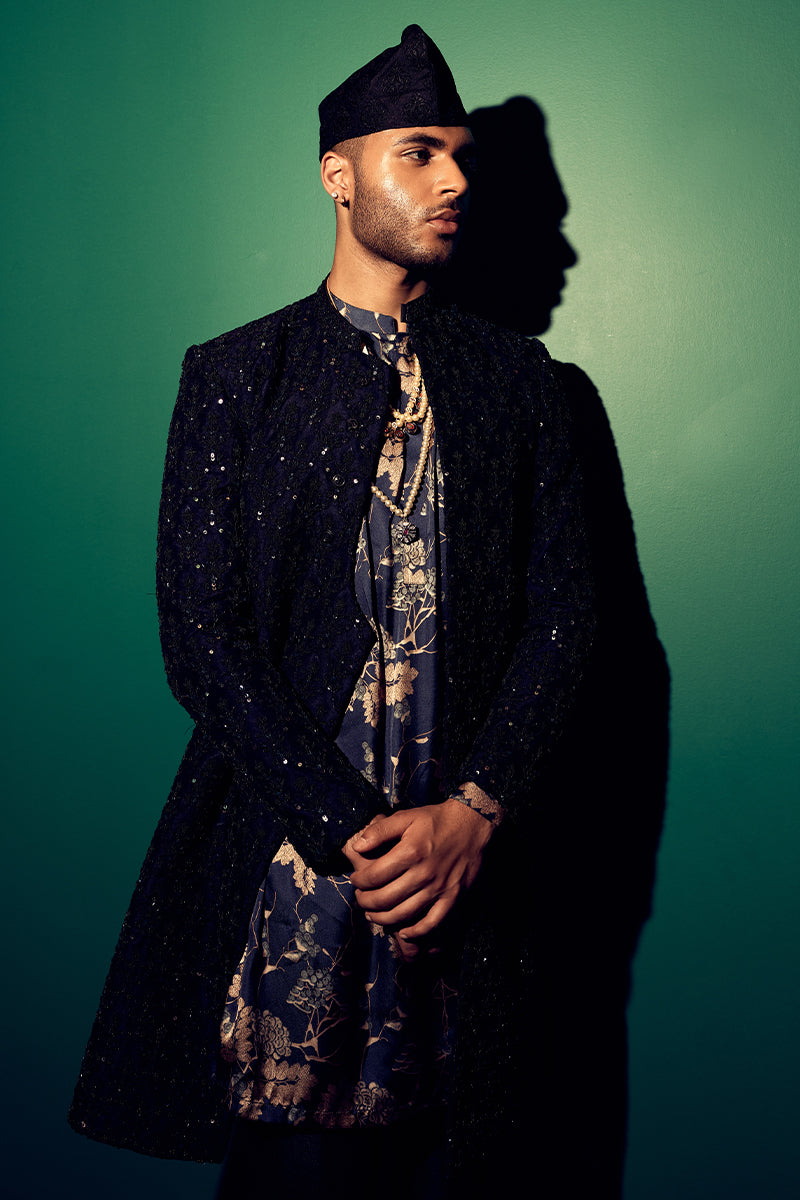 Jet Black Wedding Sherwani for groom