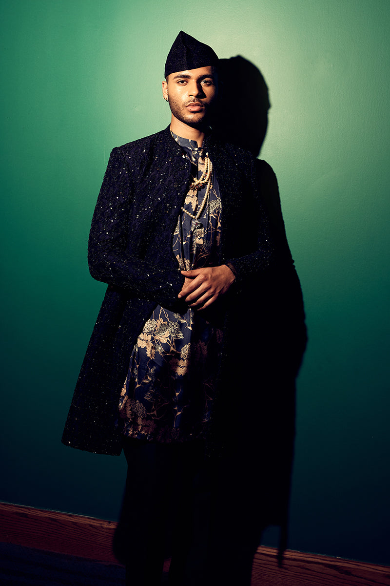 Jet Black Wedding Sherwani for groom