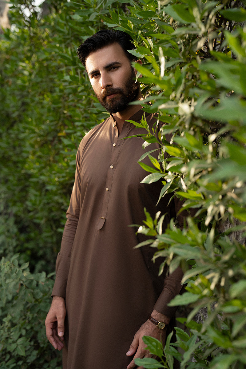 Pecan Brown Egyptian Cotton Shalwar Kameez