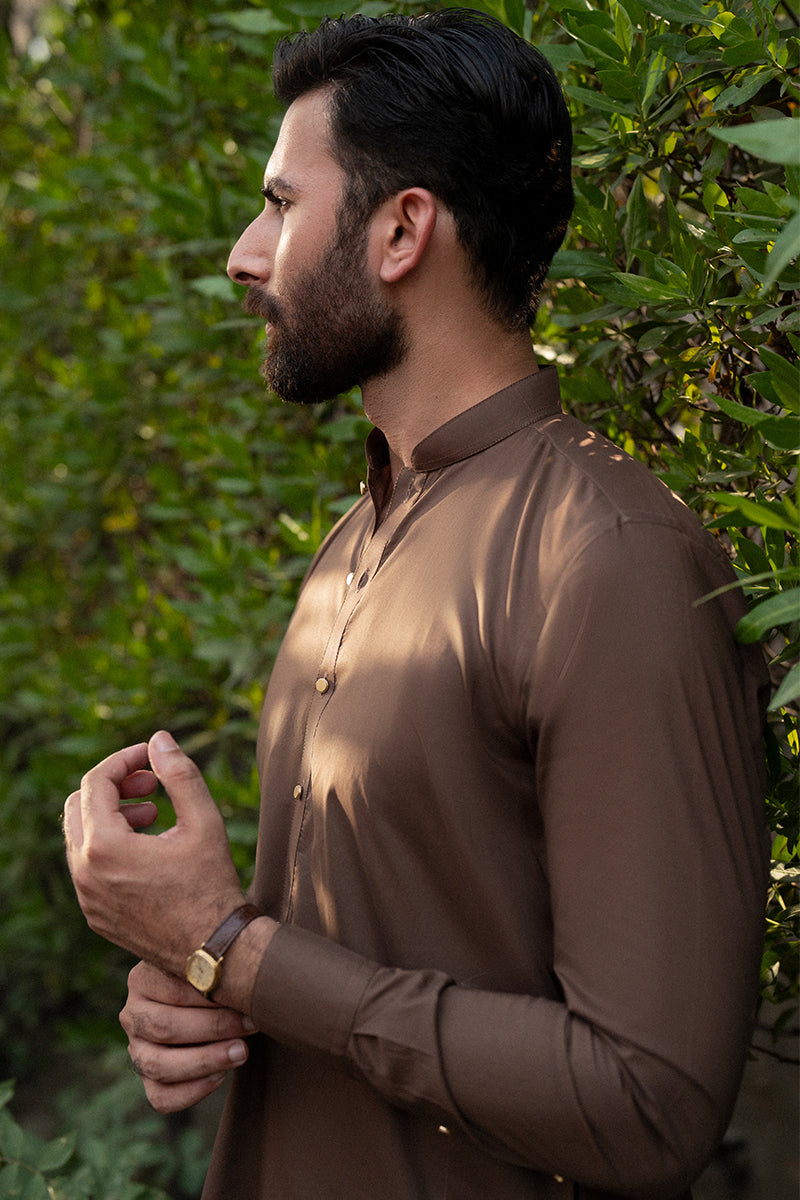 Pecan Brown Egyptian Cotton Shalwar Kameez