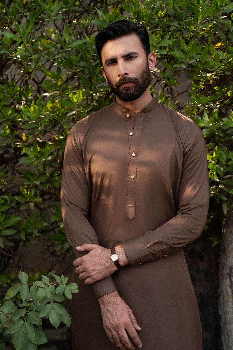 Pecan Brown Egyptian Cotton Shalwar Kameez