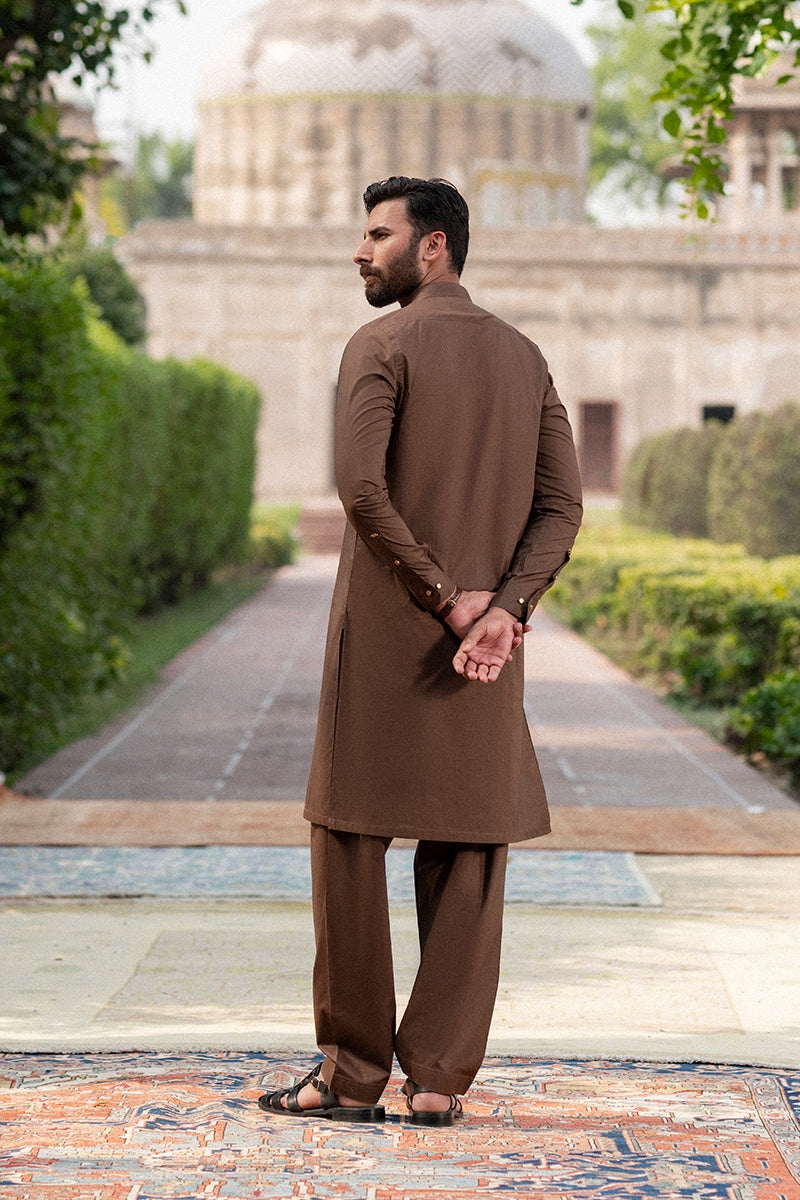 Pecan Brown Egyptian Cotton Shalwar Kameez