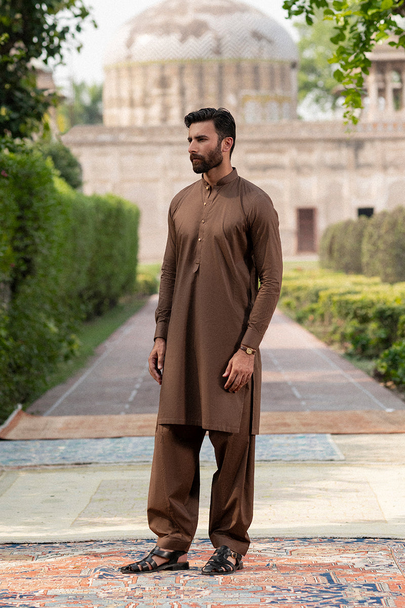 Pecan Brown Egyptian Cotton Shalwar Kameez