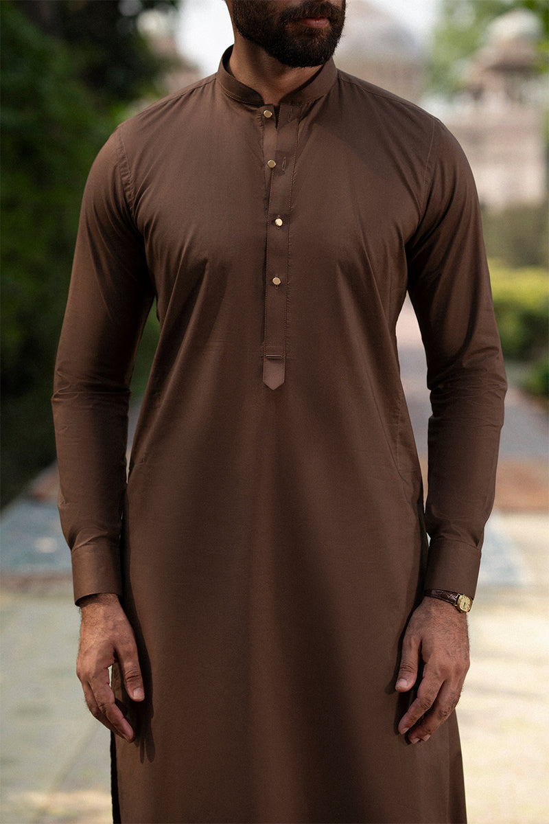 Pecan Brown Egyptian Cotton Shalwar Kameez
