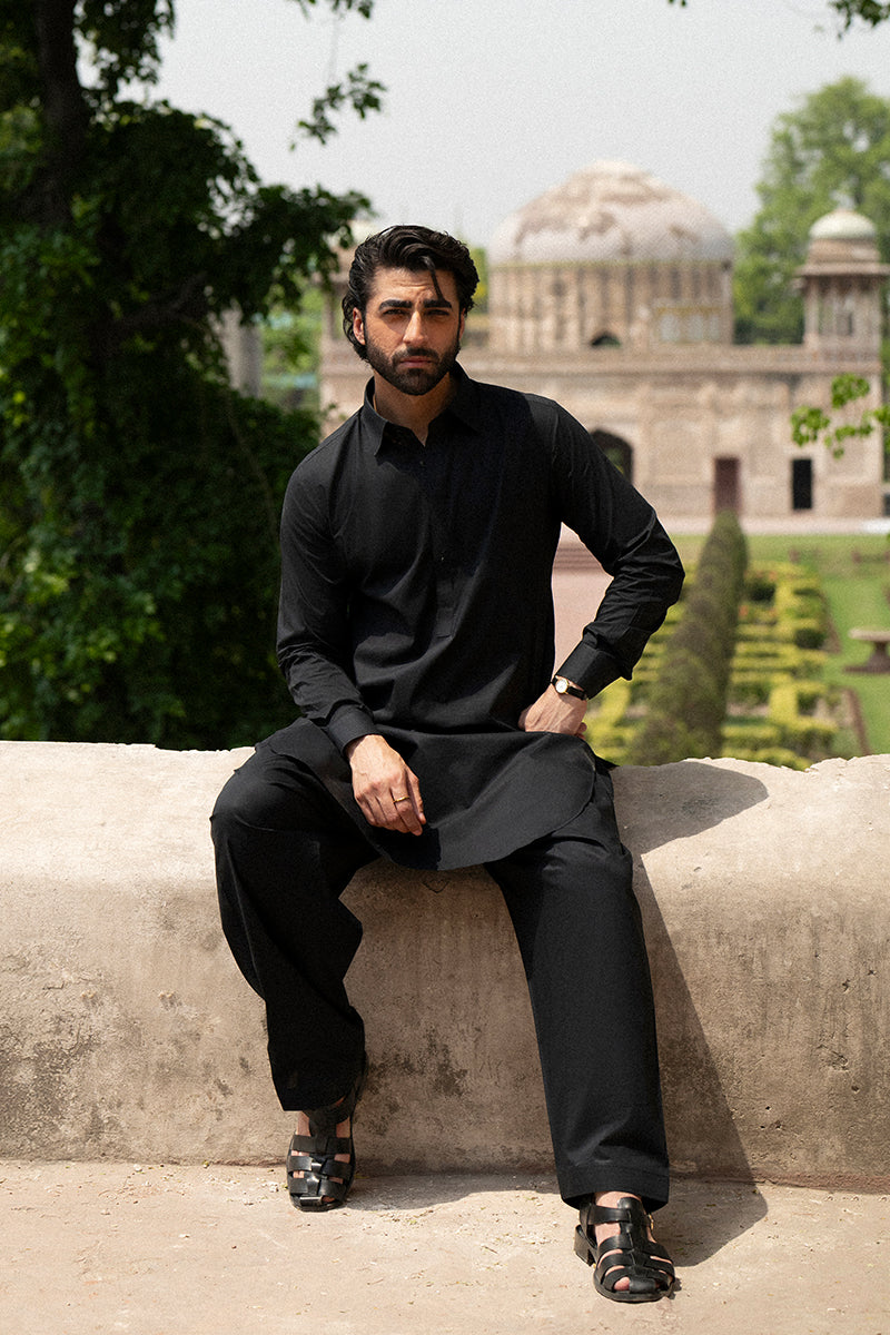 Ebony Black Egyptian Cotton Shalwar Kameez