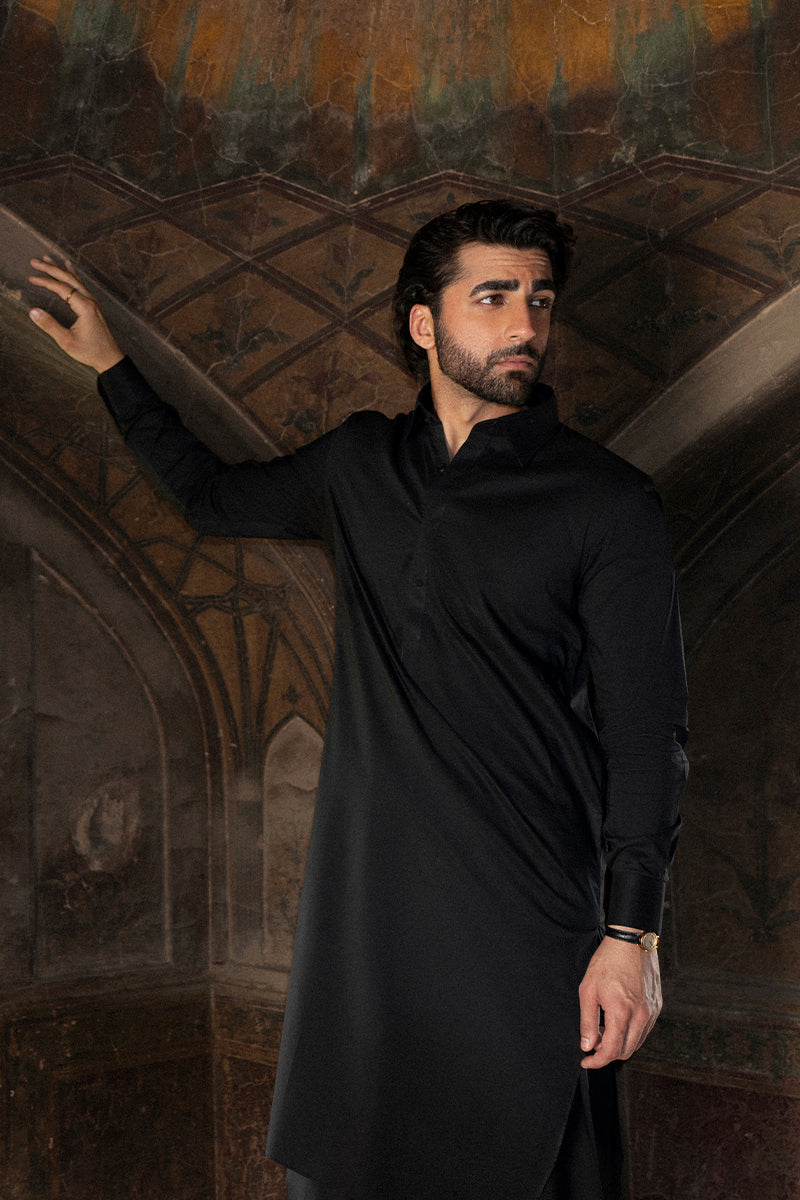 Ebony Black Egyptian Cotton Shalwar Kameez