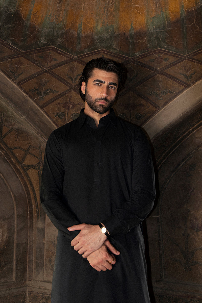 Ebony Black Egyptian Cotton Shalwar Kameez