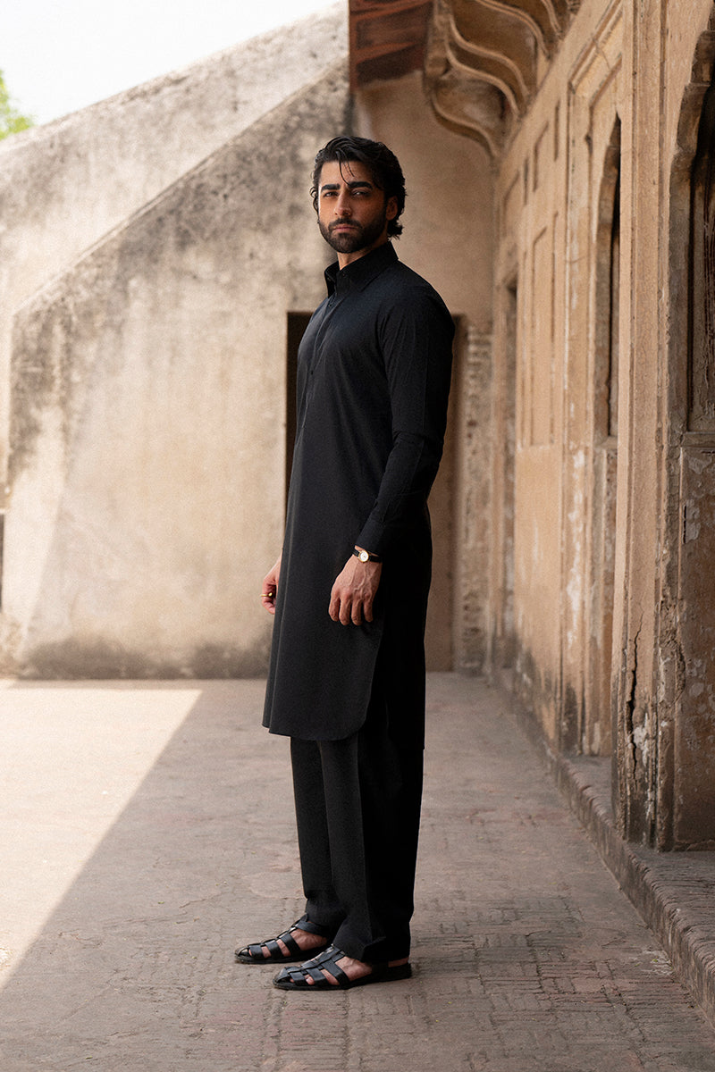 Ebony Black Egyptian Cotton Shalwar Kameez