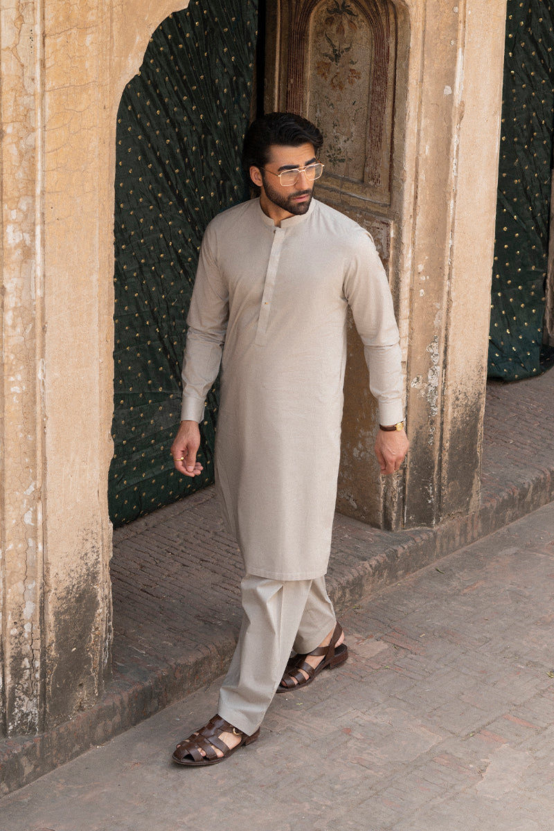 Sand Beige Egyptian Cotton Shalwar Kameez