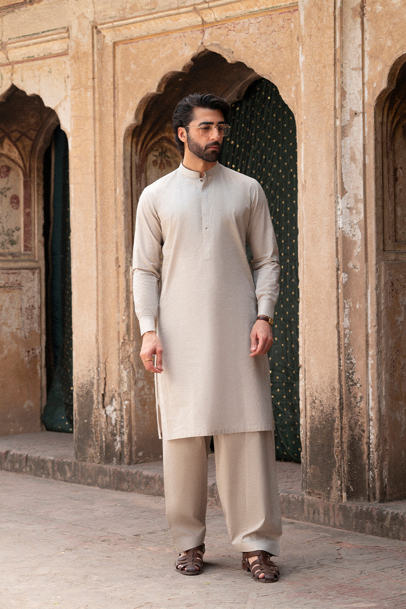 Sand Beige Egyptian Cotton Shalwar Kameez