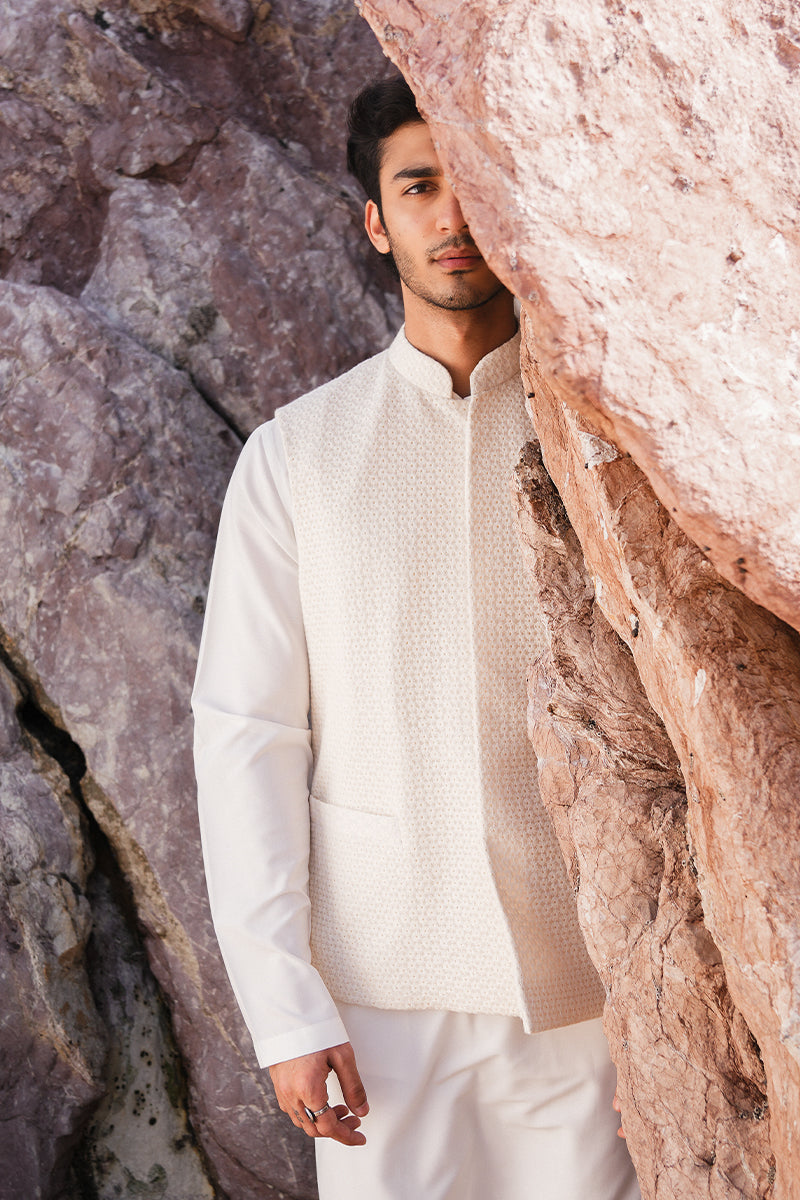 'White Chikankari' Waistcoat