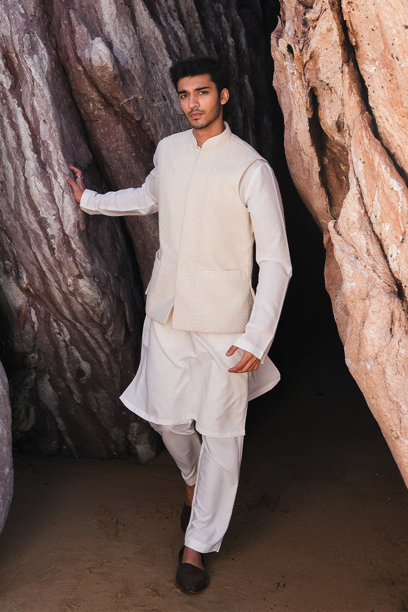 'White Chikankari' Waistcoat