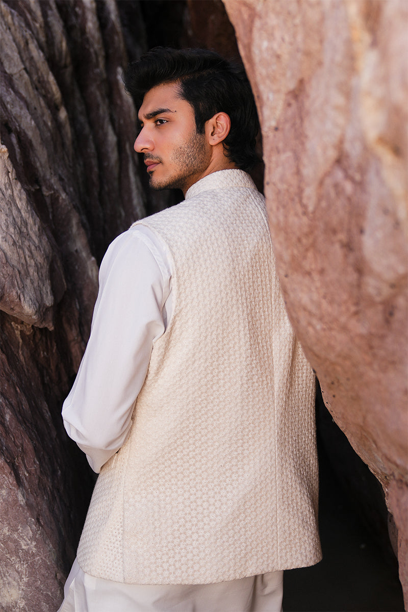 'White Chikankari' Waistcoat