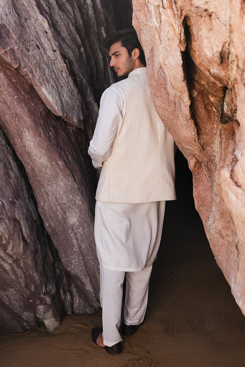 'White Chikankari' Waistcoat