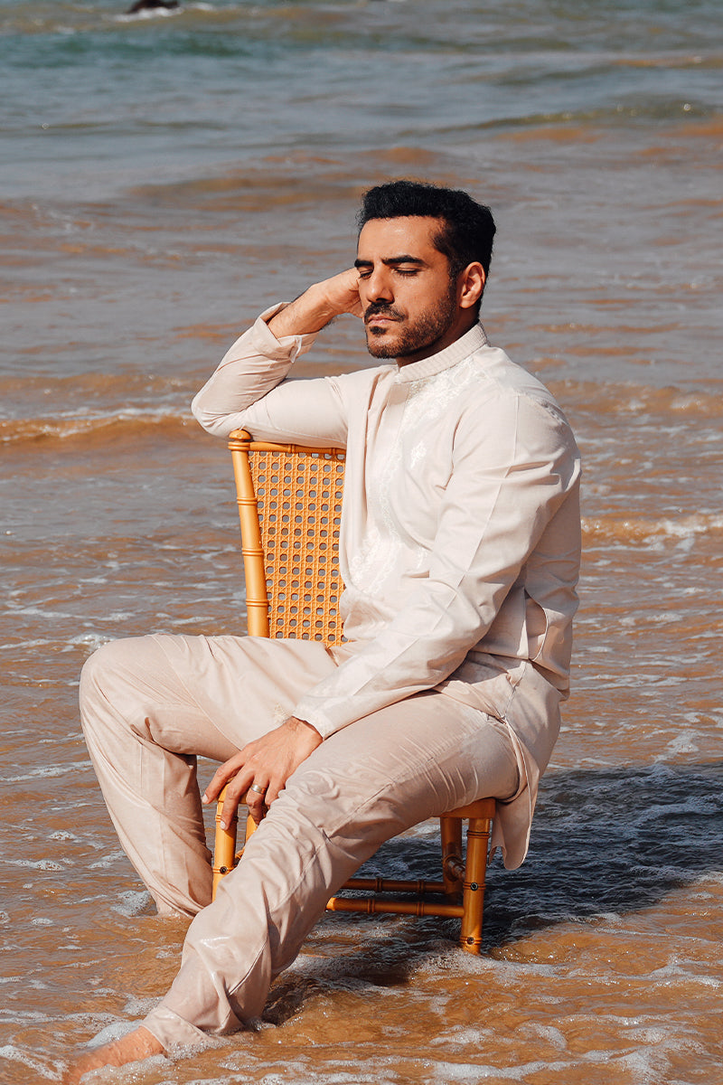 'Light Peach' Embroidered Kurta Pajama