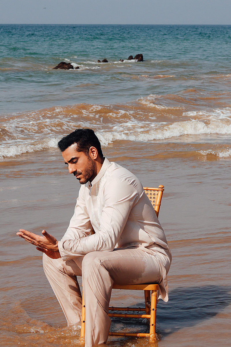 'Light Peach' Embroidered Kurta Pajama
