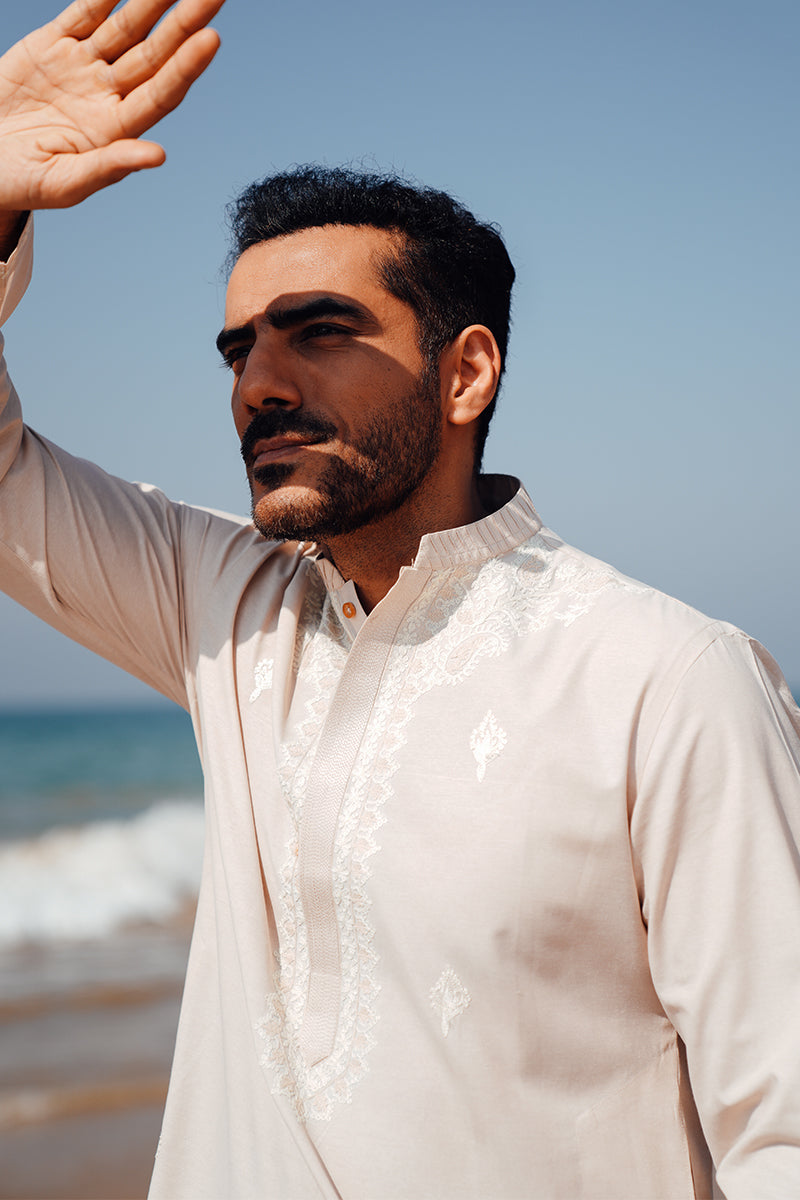 'Light Peach' Embroidered Kurta Pajama