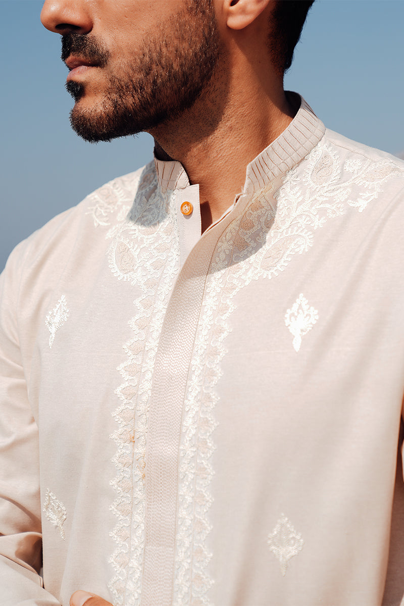 'Light Peach' Embroidered Kurta Pajama