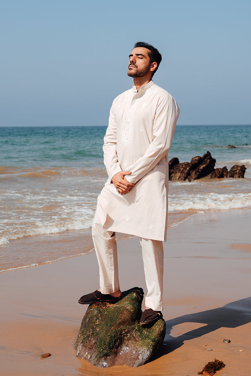 'Light Peach' Embroidered Kurta Pajama