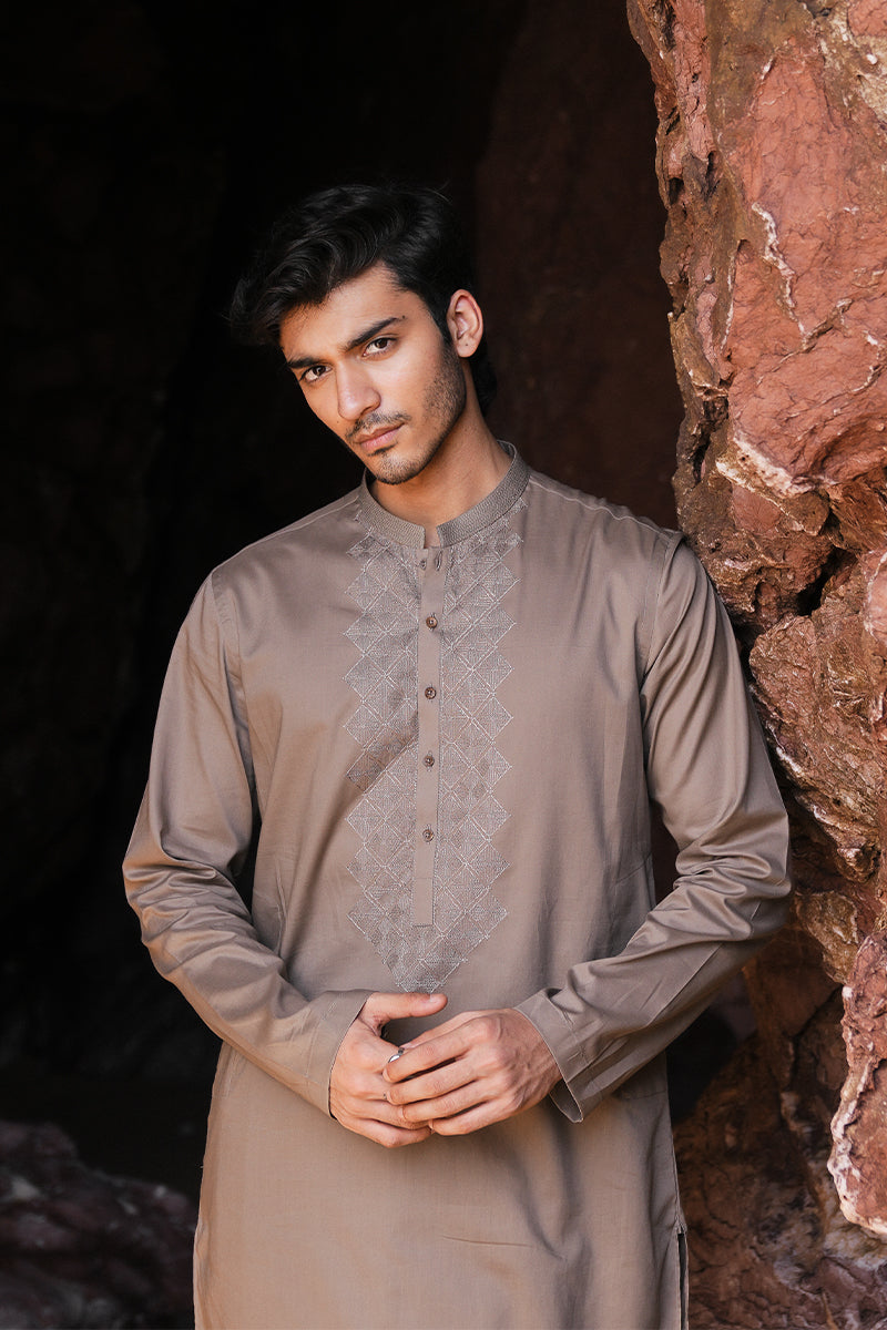 'Brown' Embroidered Kurta Pajama