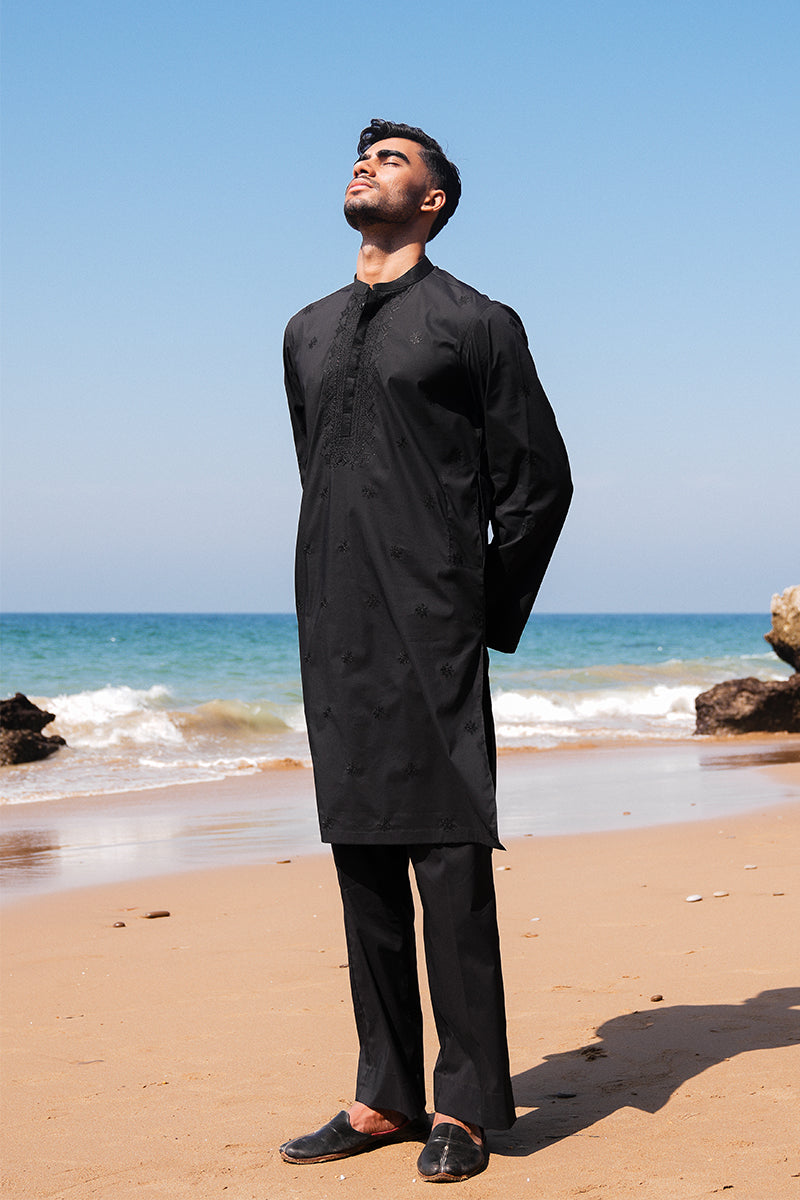'Black' Embroidered Kurta Pajama