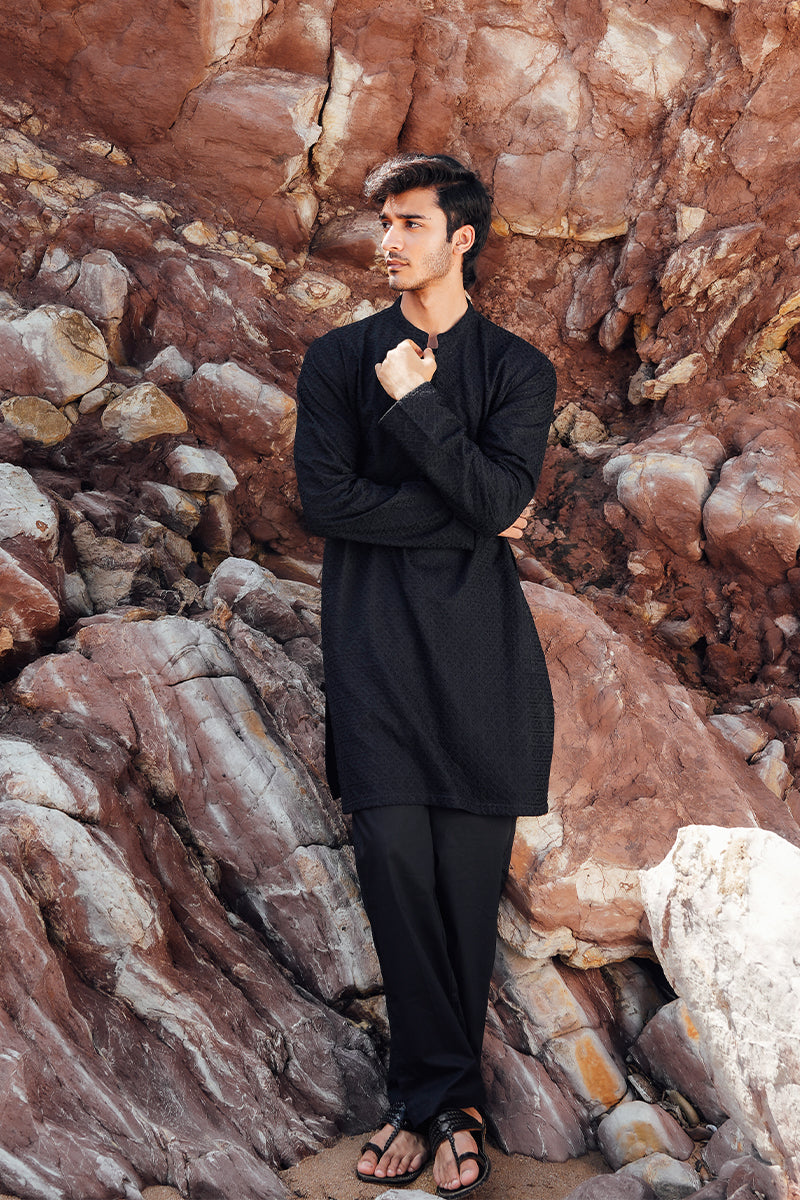'Black' Embroidered Kurta Pajama