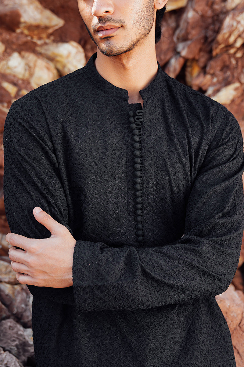 'Black' Embroidered Kurta Pajama