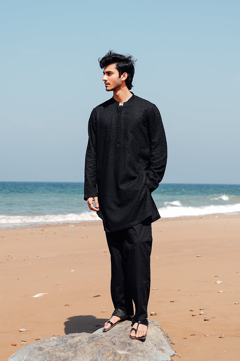 'Black' Embroidered Kurta Pajama