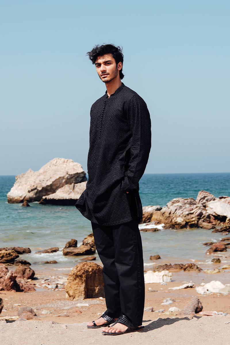 'Black' Embroidered Kurta Pajama