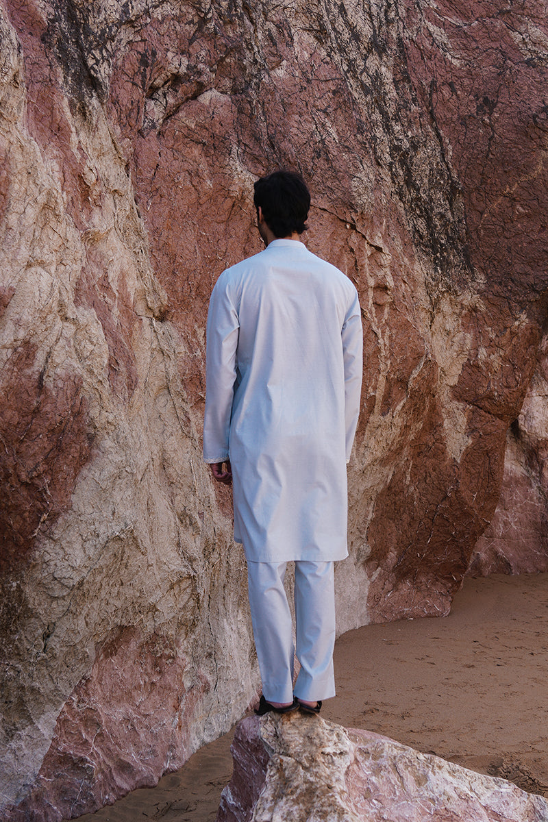 'Soft Blue' Embroidered Kurta Pajama