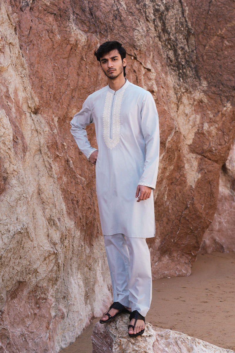 'Soft Blue' Embroidered Kurta Pajama