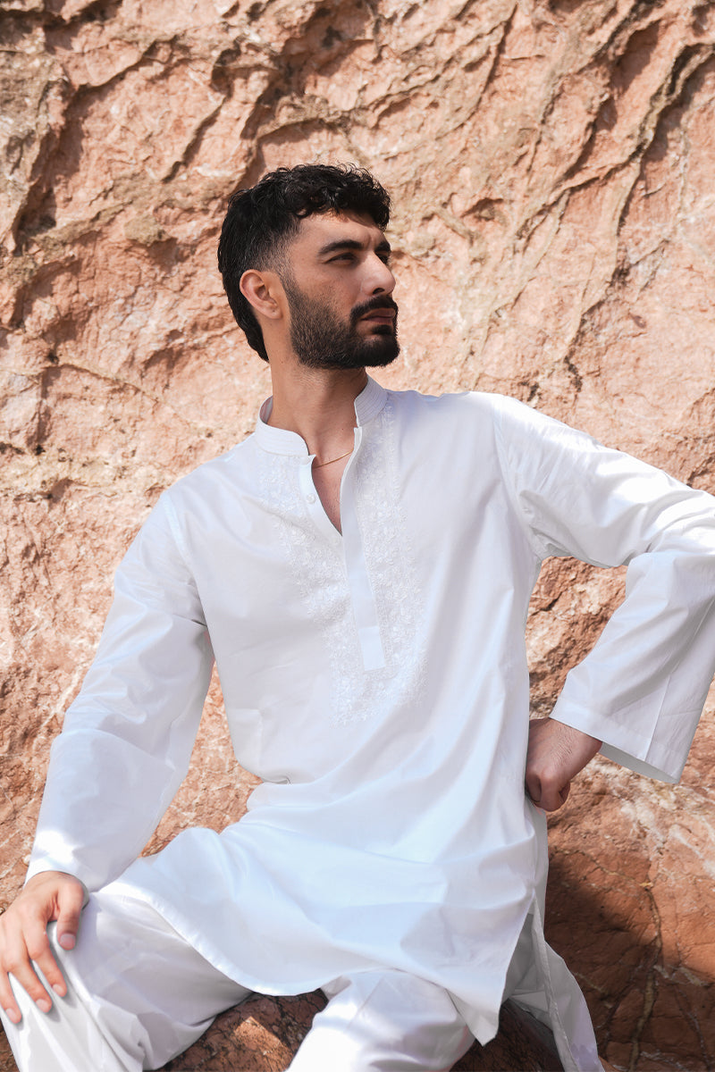 'White' Embroidered Kurta Pajama