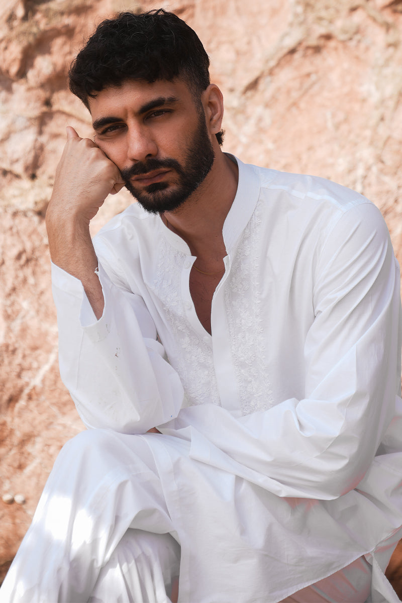 'White' Embroidered Kurta Pajama