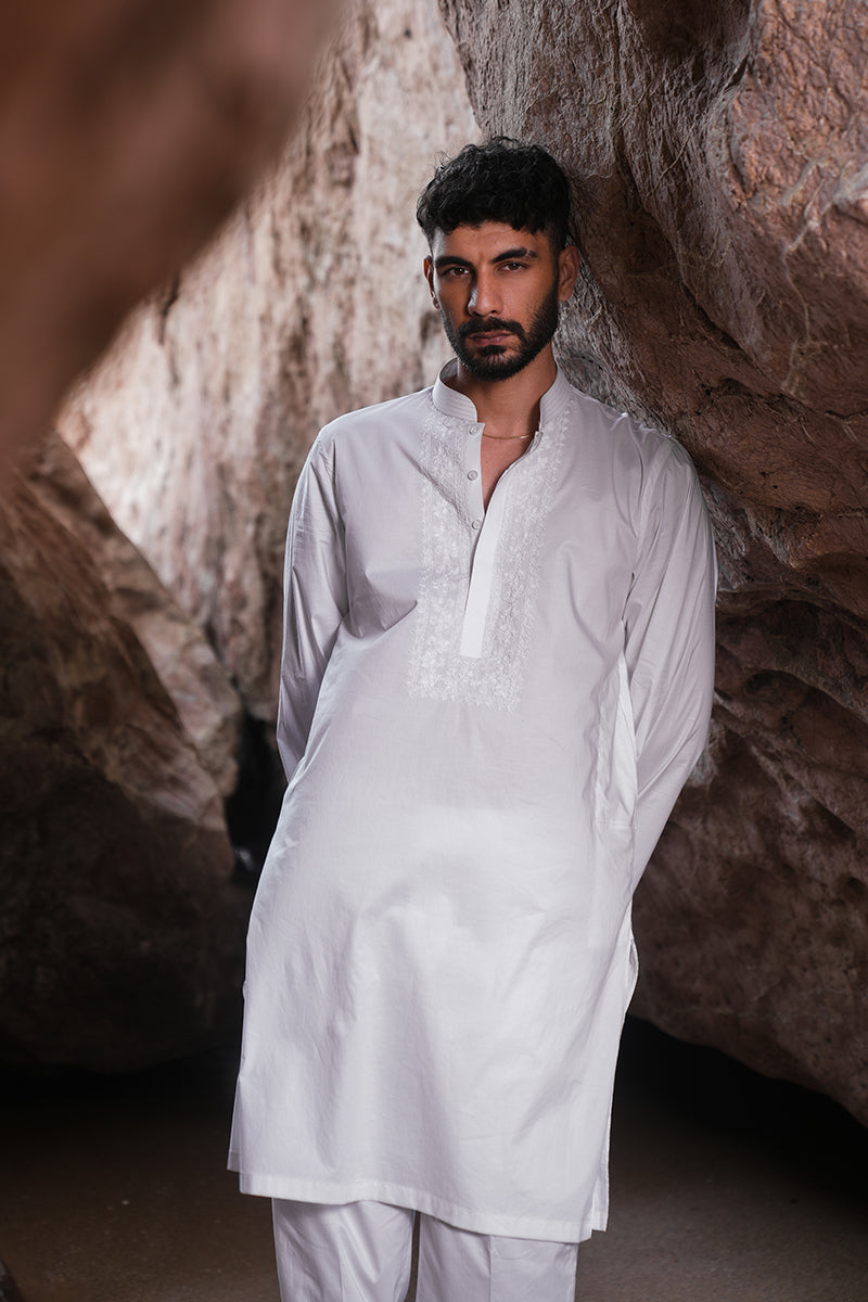 'White' Embroidered Kurta Pajama
