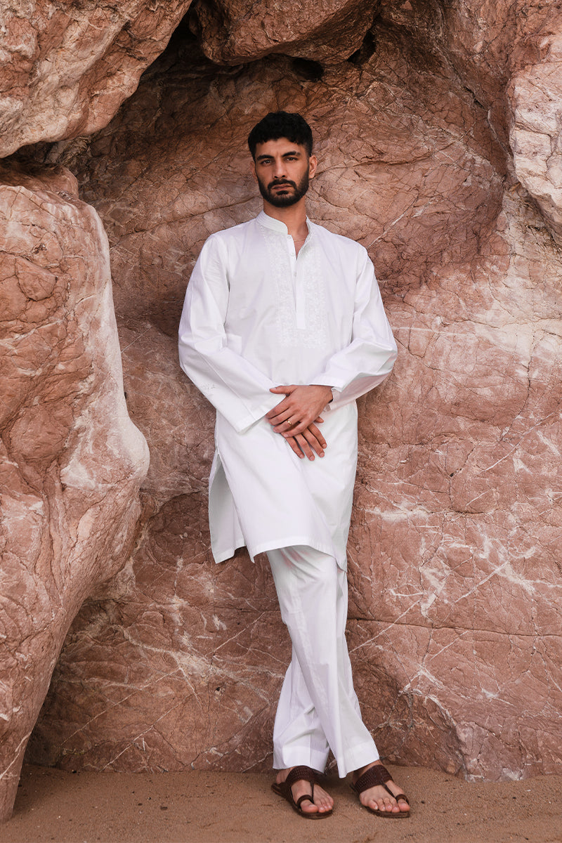 'White' Embroidered Kurta Pajama