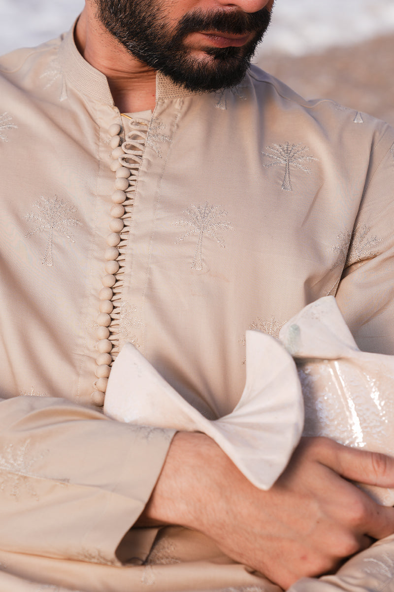 'Sand Brown' Embroidered Kurta Pajama