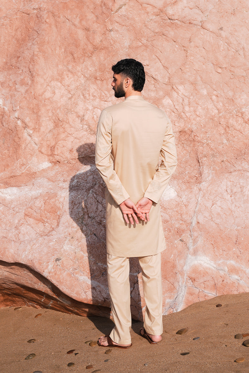 'Sand Brown' Embroidered Kurta Pajama