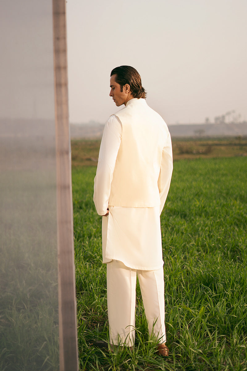 Formal men's waistcoat in a designer boski fabric, a top choice for waistcoat Pakistan collections.