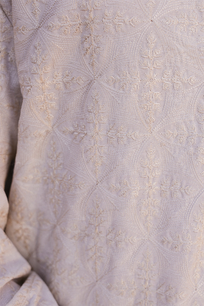 Full-length view of the ivory white embroidered kurta pajama, perfect for weddings or festive occasions.