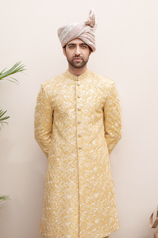 YELLOW GOLD EMBROIDERED SHERWANI