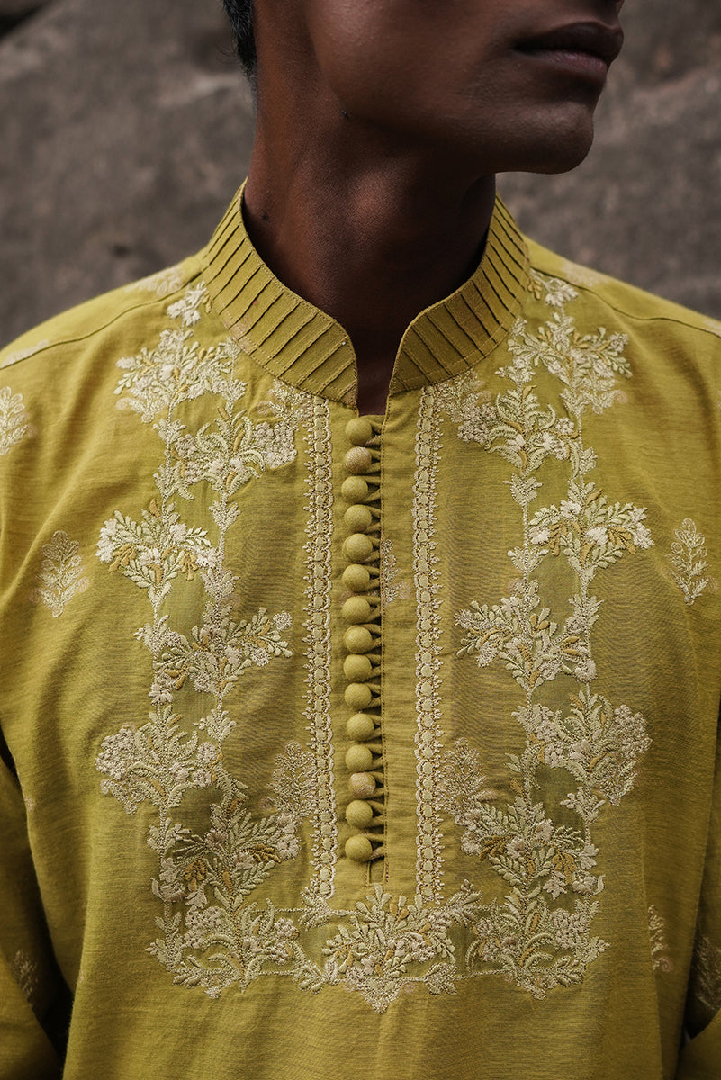 EMBROIDERED HONEY-MUSTARD KURTA TROUSER