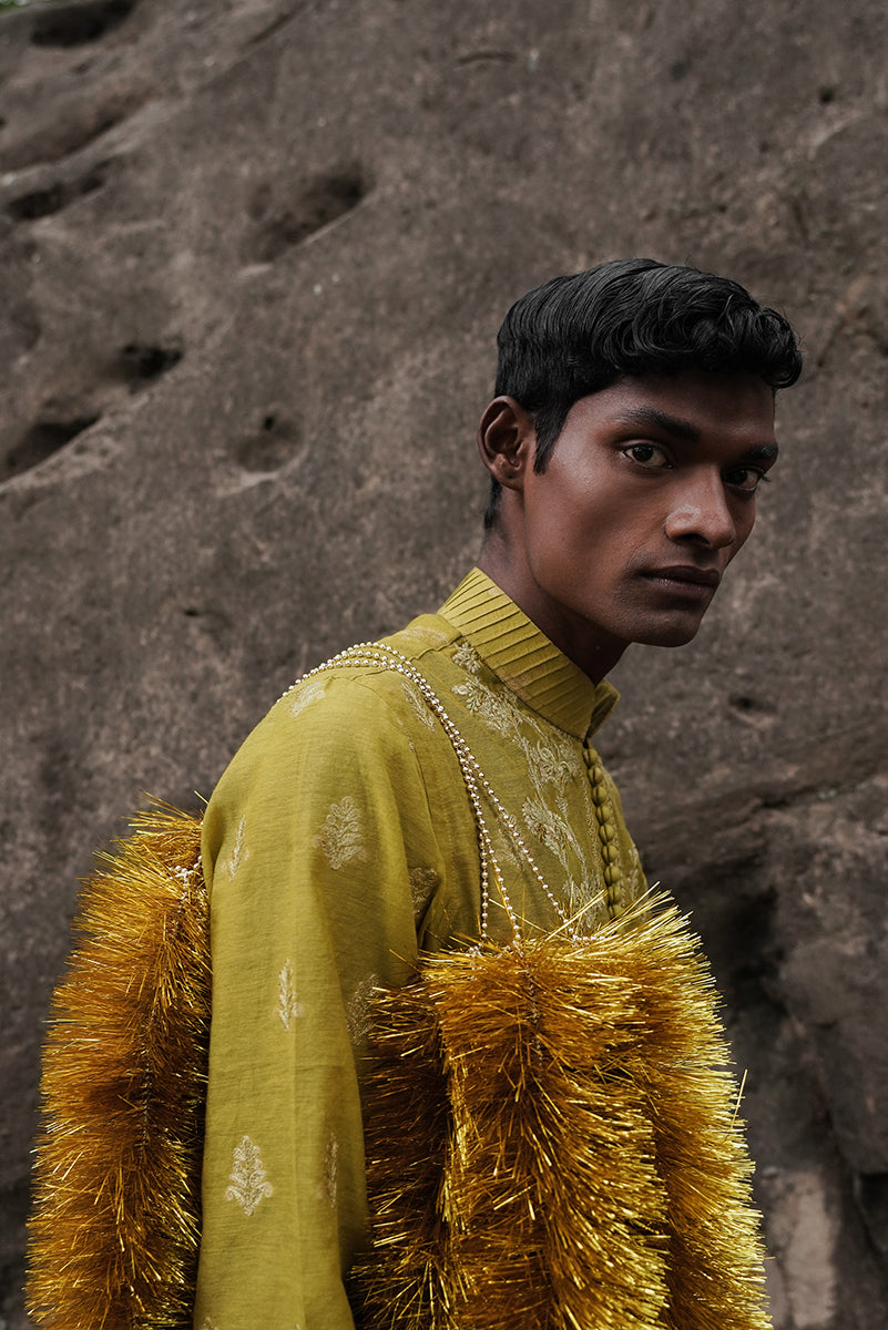 EMBROIDERED HONEY-MUSTARD KURTA TROUSER