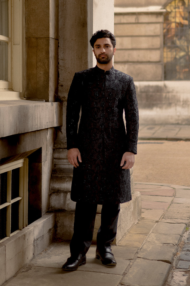 black embroidered sherwani for groom