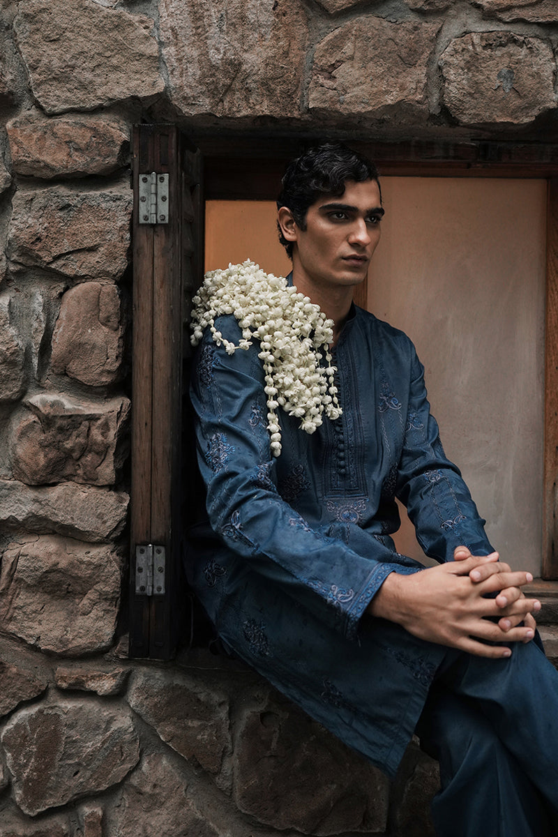 EMBROIDERED MID-NIGHT BLUE KURTA TROUSER