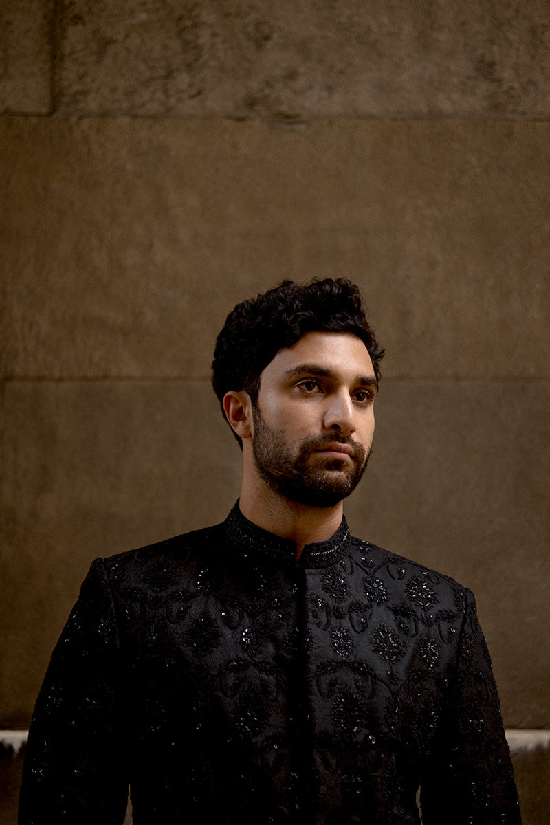 black embroidered sherwani for groom