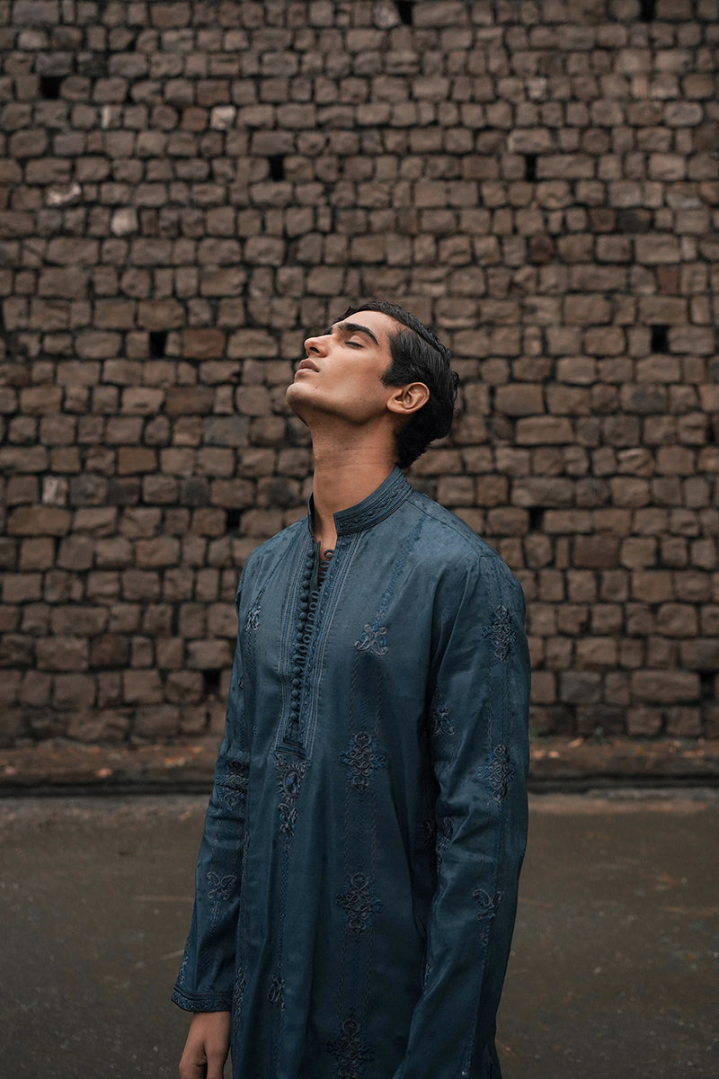 EMBROIDERED MID-NIGHT BLUE KURTA TROUSER