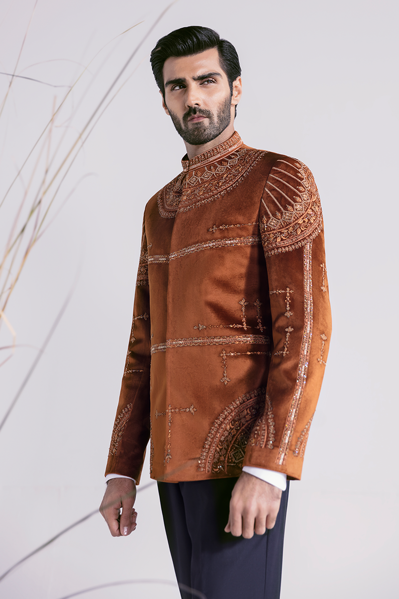 RUST EMBROIDERED PRINCE COAT