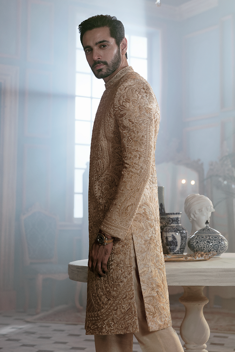 BEIGE EMBROIDERED SHERWANI